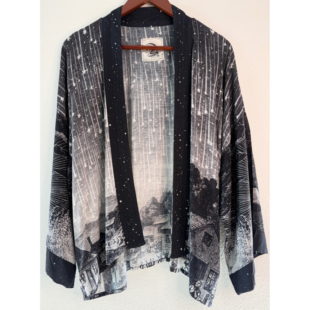 Market of Stars Stargazer Pixie Kimono Cardigan Art to Wear Galaxy Print Hippie - Picture 2 of 10